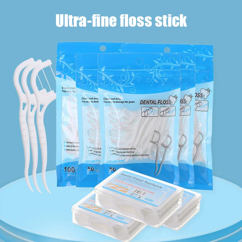 

50/100pcs Boxed Disposable Dental Floss Flosser Picks Tooth Cleaning Interdental Brush Dental Floss Pick Storage Box Flossers