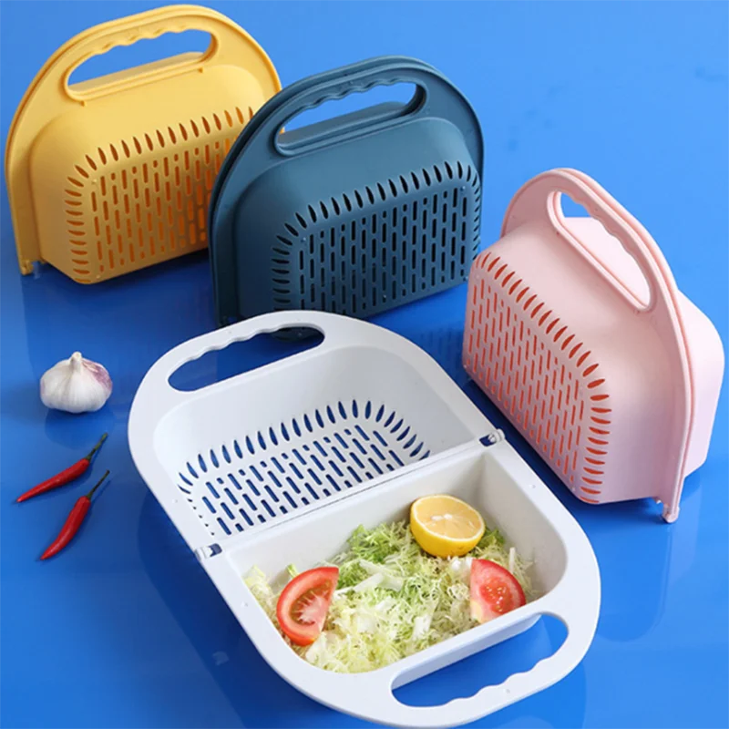 

1 PC Kitchen Foldable Drain Basket Plastic Vegetable Washing Basin Household Washing Storage Fruit Basket Strainer Kitchen Tool