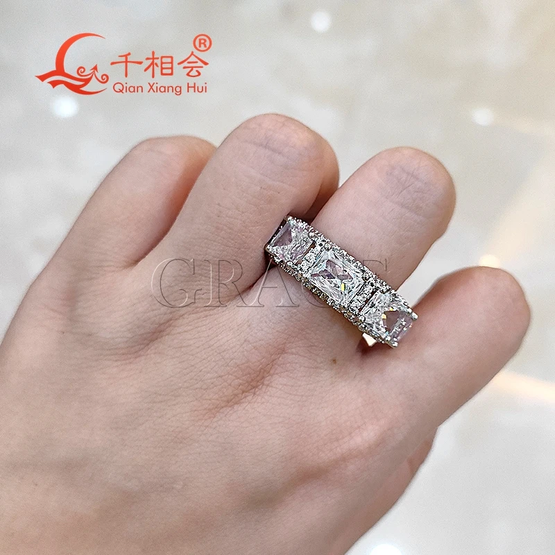 6*8mm redaint cut  Eternity Band  Sterling 925 Silver hip hop Moissanite Ring Men women  Diamonds Male fine Jewelry