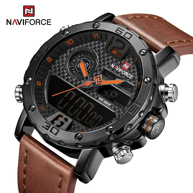 Мужские наручные кварцевые часы Naviforce NF9202L спортивные водонепроницаемые 30 м 46 мм