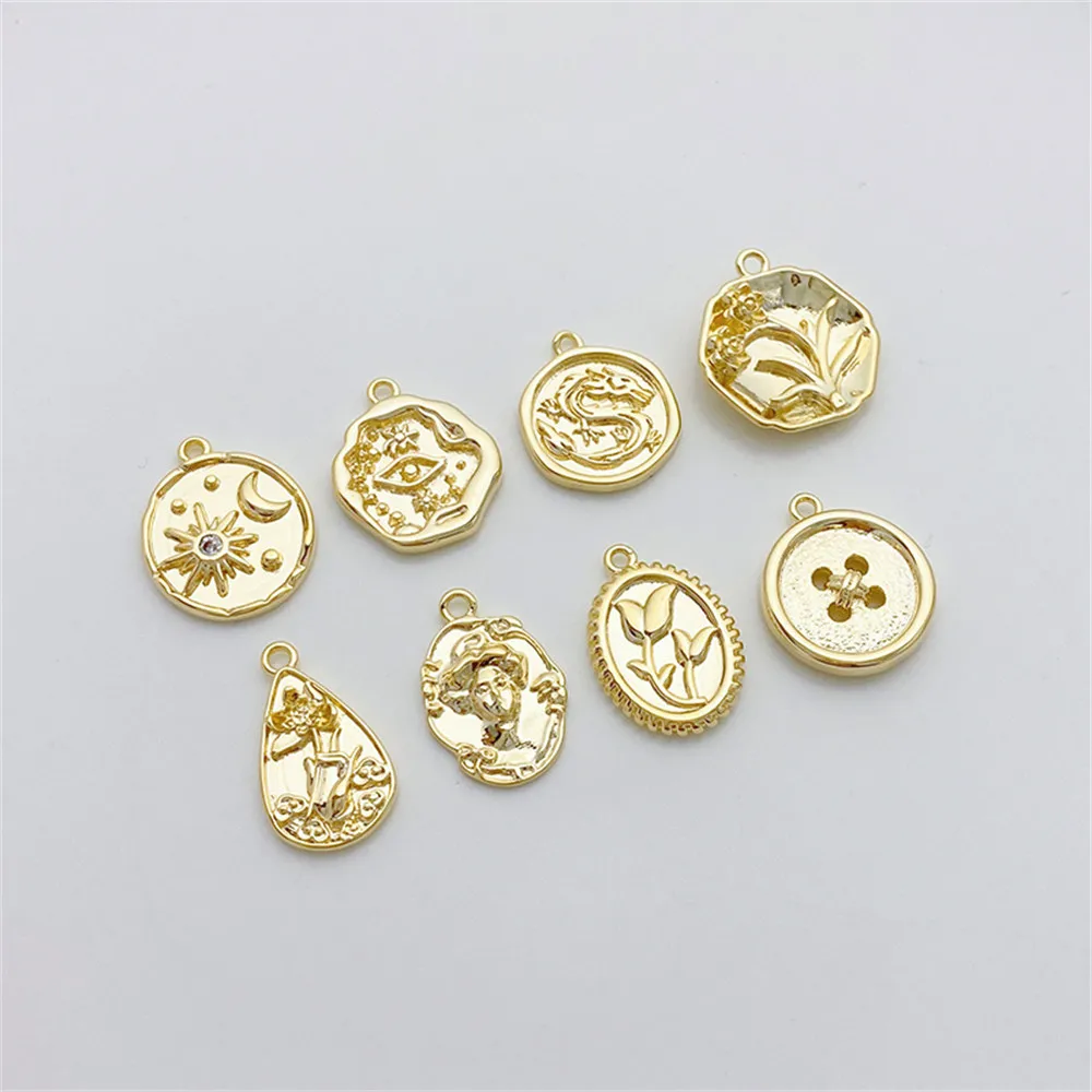 

1pcs 14K Gold Color Queen's Head Figure Flower Button Round Tag Pendant Handmade DIY Necklace Headpiece Material
