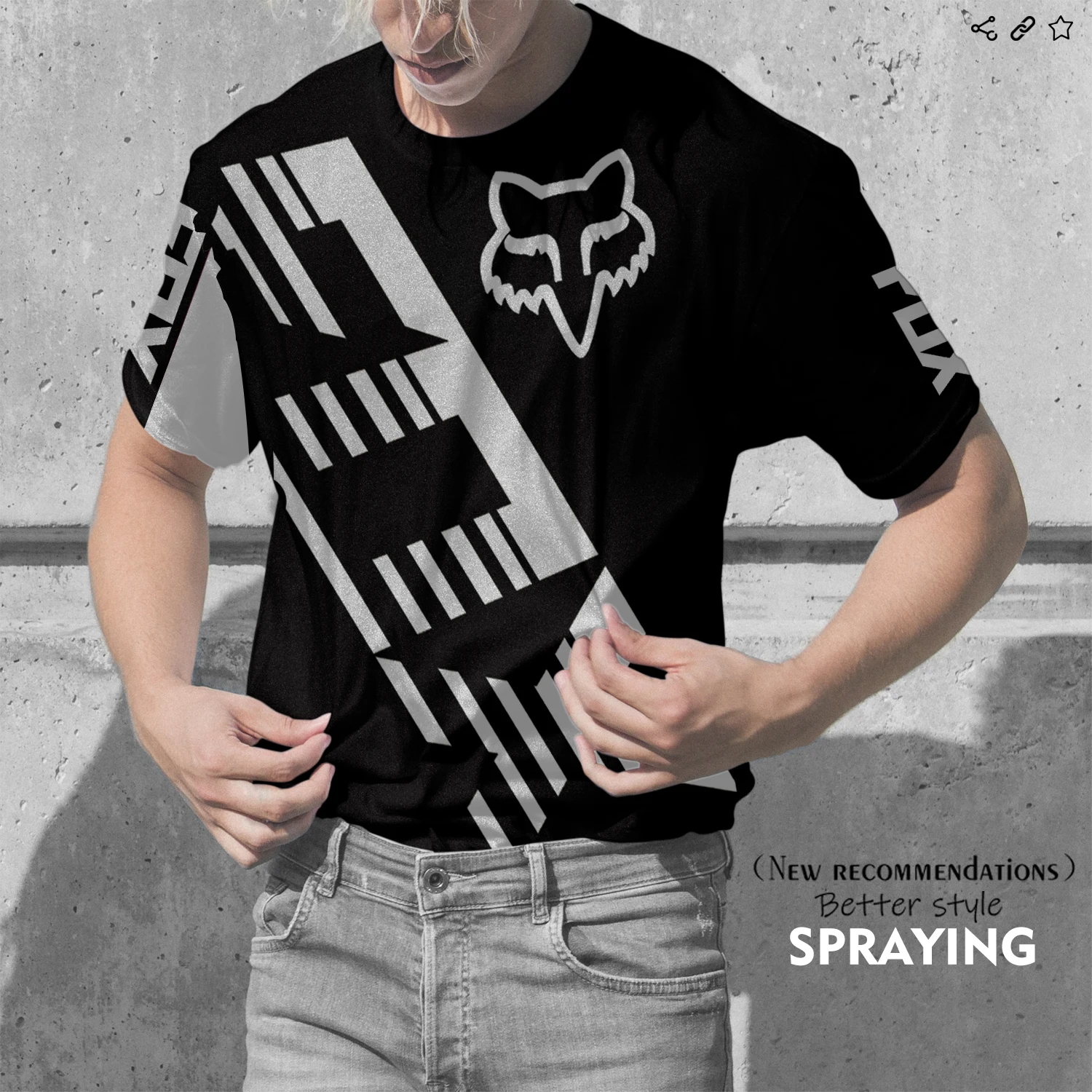 2022 Summer New Fox T-shirt Men's Crew Neck Short Sleeve Racing 3DT Shirt Digital Print Street Harajuku Casual Text Short Sleeve