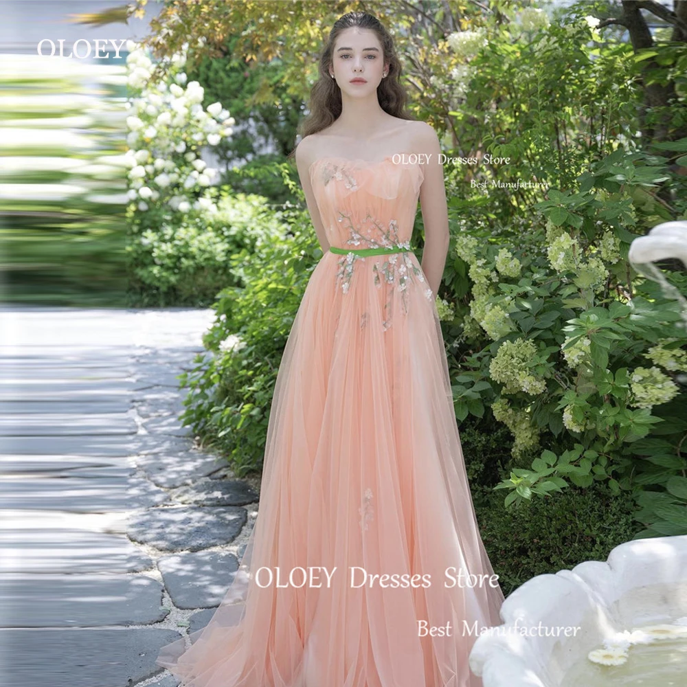 

Тюлевые вечерние платья OLOEY для выпускного вечера, в Корейском стиле, с 3D цветами, в пол, для свадебных фотосессий, платье невесты, искусственное платье, ленточный пояс