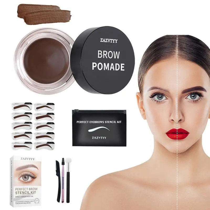 

Eye Brow Stamping Kit Long Lasting & Waterproof Eyebrow Cream Brow Stencils And Shaping Kit Reusable For Beginners And