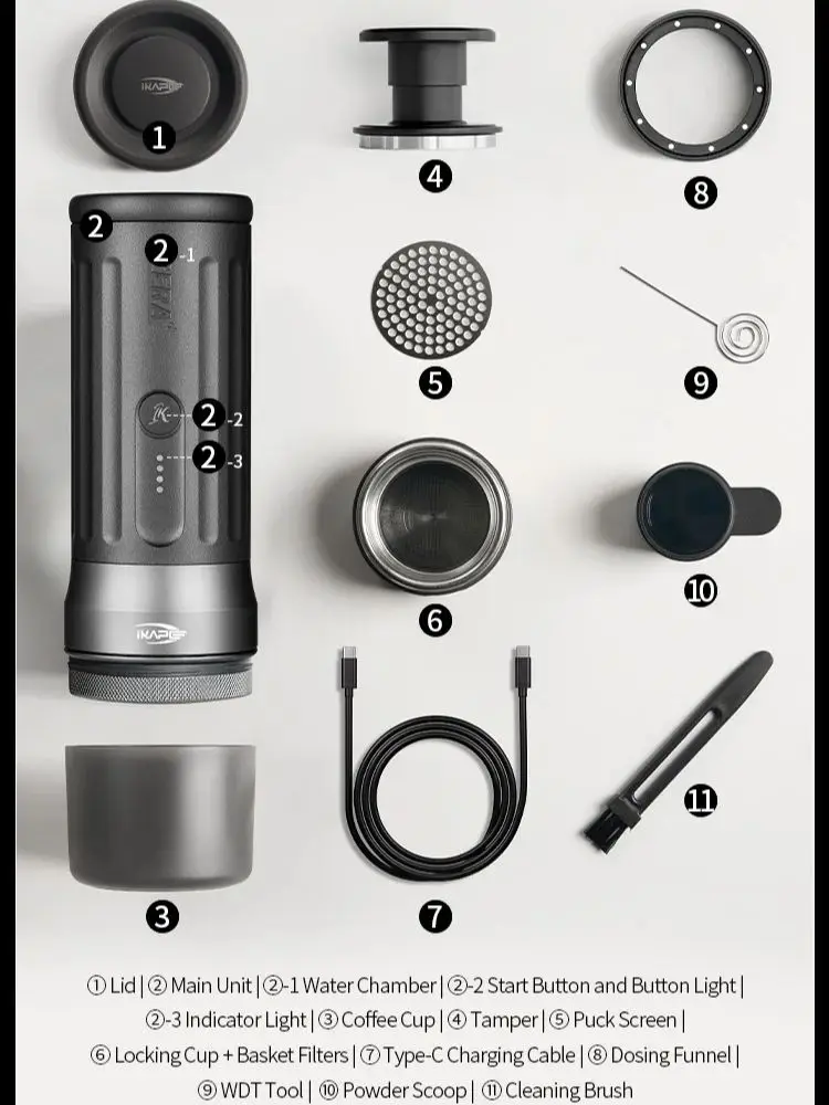 Портативная беспроводная электрическая кофемашина IKAPE с Bluetooth, кофемашина, подходящая для начинающих, с портафильтром для эспрессо 5158 мм (art.: 3920d20ff826e) - 3920d20ff826e