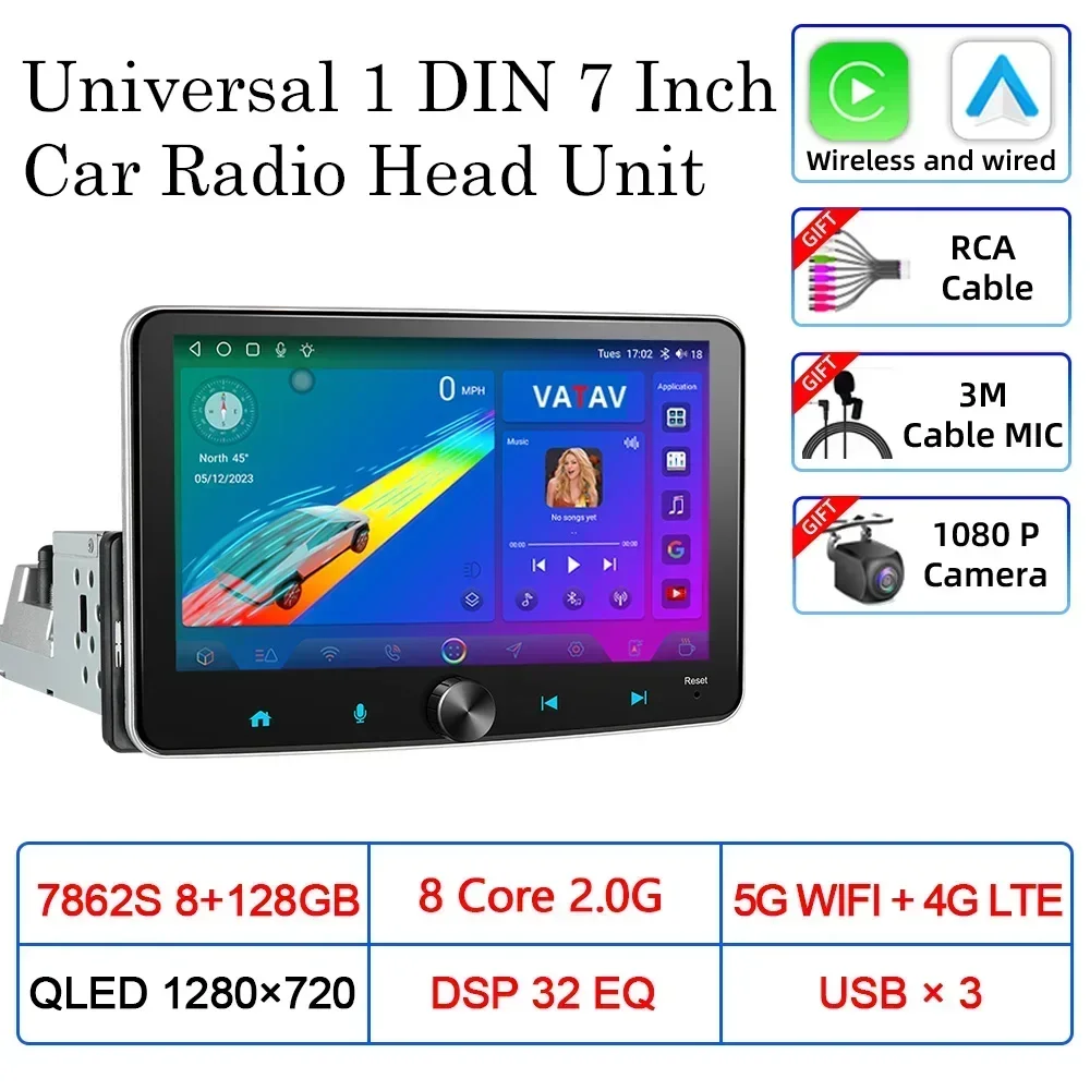 

Один 1 Din 7-дюймовый автомобильный мультимедийный радиоплеер Android Android Auto CarPlay Навигация WIFI EQ MP5 Плеер BT Стерео головное устройство