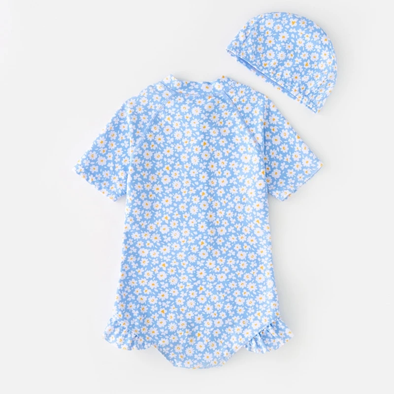 Swimsuit for Girls Floral Baby Girl Swimwear One Piece with Cap Infant Toddler Bathing Suit Kids Summer UPF50 Beach UV Clothes