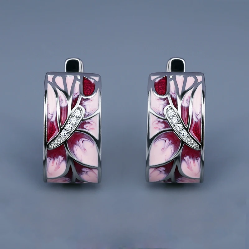 Classic Earring for Women Pink Peach Earrings Elegant Wedding Party Jewelry Classic Flower Handmade Enamel Women Wedding Earring