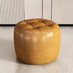 Household Furniture Leather Stool Mobile Round Chair Office Footrest Seat Modern Home Decoration Accessories Nordic Footstool
