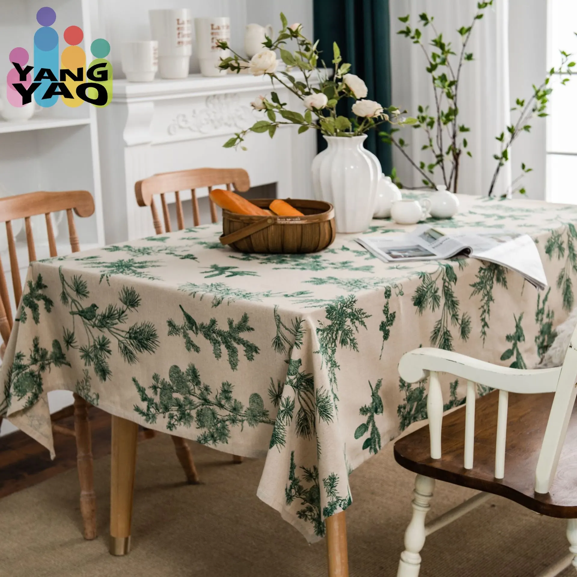 

American Pine Tree Print Cotton Linen Rectangular Tablecloth fdining Dining Room Living Room Weddings cover Holiday Parties