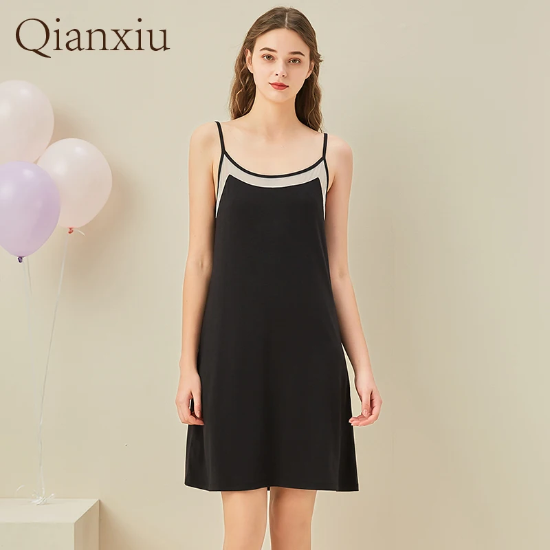 Nighty Sexy Silk Sleep Tops Shirt for Women Lounge Lingerie Summer Mini Sleeping Dress 2021 New Sling Lace Sleepwear Slipdress