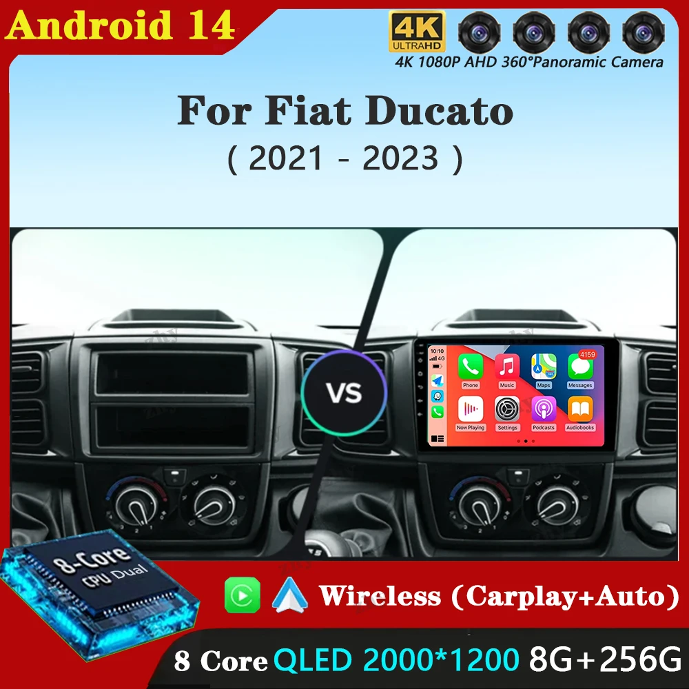 Фото Andriod 15 Carplay Auto для Fiat Ducato Van L3H2 2021-2023 Автомобильный радиоприемник Мультимедийный видеоплеер Стереонавигация GPS DVD 4G WiFi №1