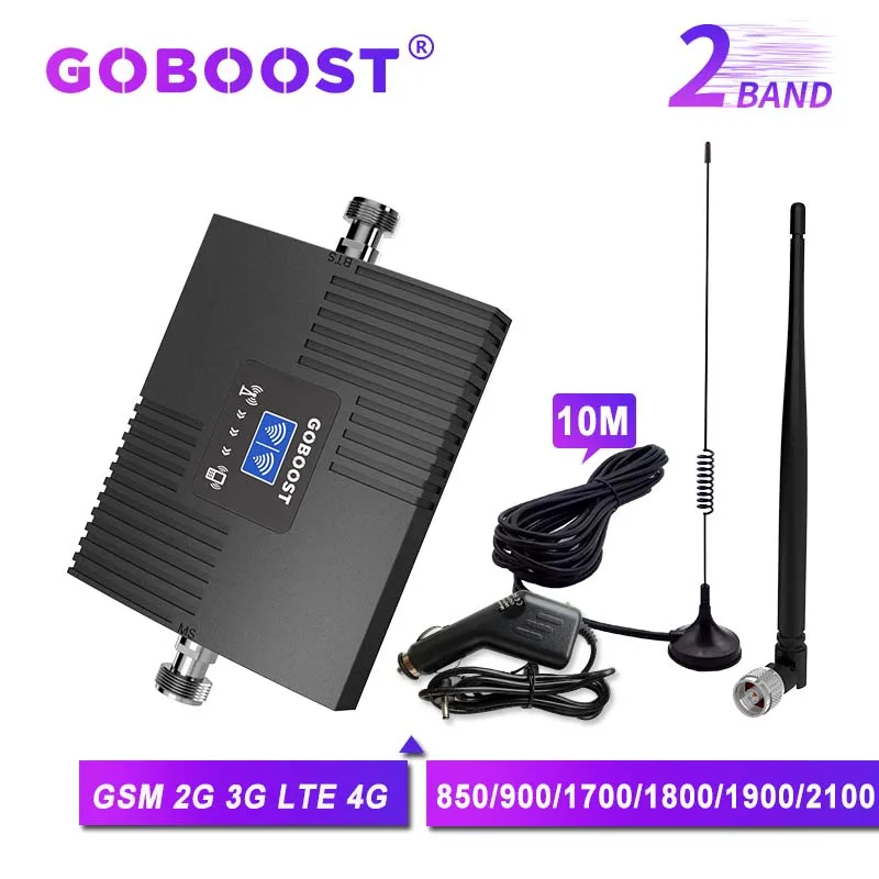 Усилитель сигнала GOBOOST Car Repeater GSM 2G 3G 850 900 2100 2 Band LTE 4G 1700 1800 1900 МГц с комплектом антенн.