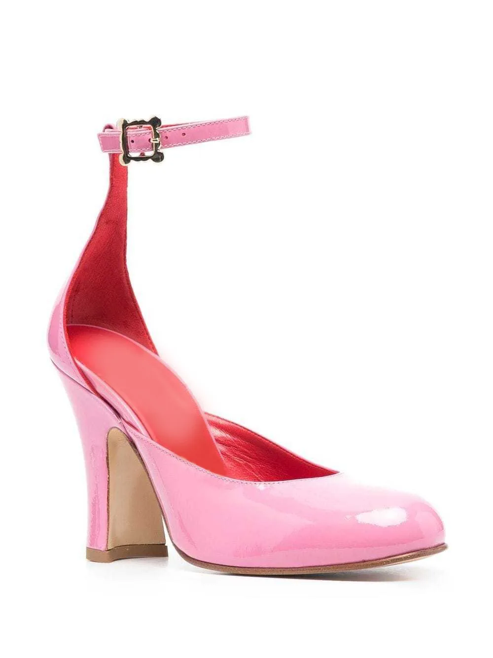 Pink Patent Leather Round Toe Gladiator Pumps Women Square High Cover Heels Buckle Strap Dress Party Runway Shoes New Arrivals