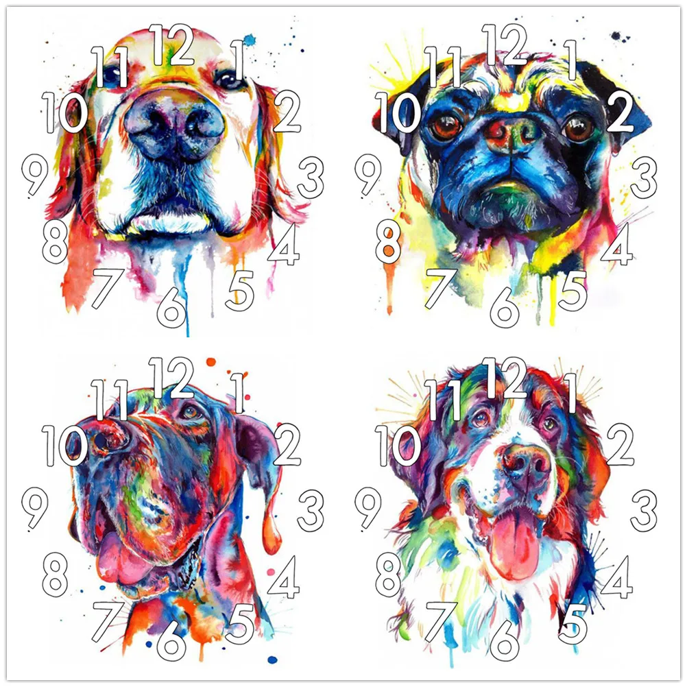 

Full Diamond Painting Cross Stitch With Clock Mechanism Mosaic 5D Diy Square Round Aniaml Dog 3d Embroidery Gift