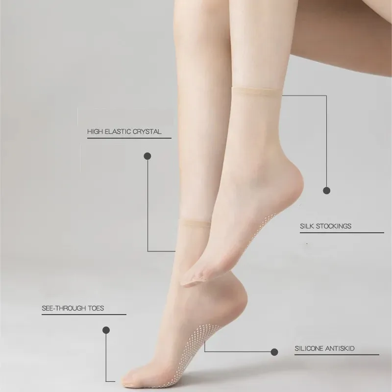 10 Pairs Women Transparent Summer Thin Anti-Slip Socks Set Cool Breathable Ladies Kawaii Silk Socks Set For Women wholesale