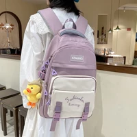 est new patchwork casual school backpack for girls waterproof nylon letters women shoulders schoolbag multi pocket mochila bolsa
