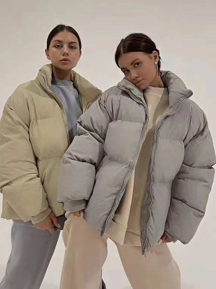 Cryptographic Autumn Winter Fashion Zipper Down Jackets for Women Warm Puffer Jacket Trench Coats Clothes Bubble Down Jackets