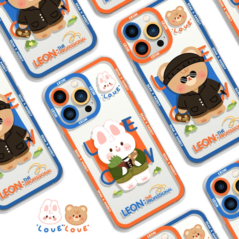 

summer cute couple rabbit bear phone case For iPhone 13 12 mini 11 pro xs max X XR 6 7 8 plus Angel Eye Silicone Transparent