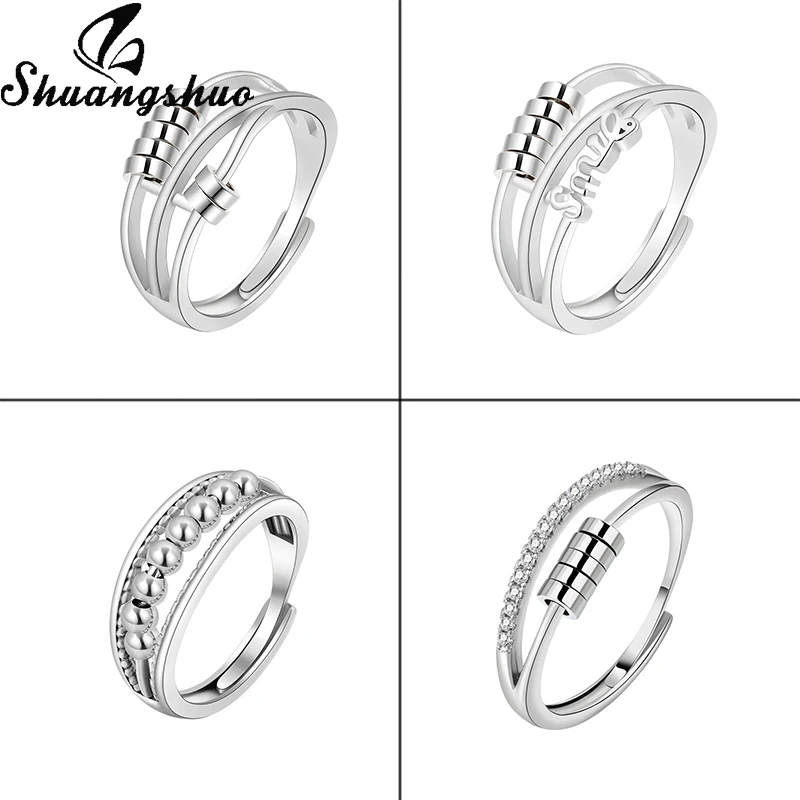 

Retro Anti Anxiety Ring Spinning Fidget Rings for Women Men Anxiety Worry Finger Stress Relief Rings With Beads Spinner Rings