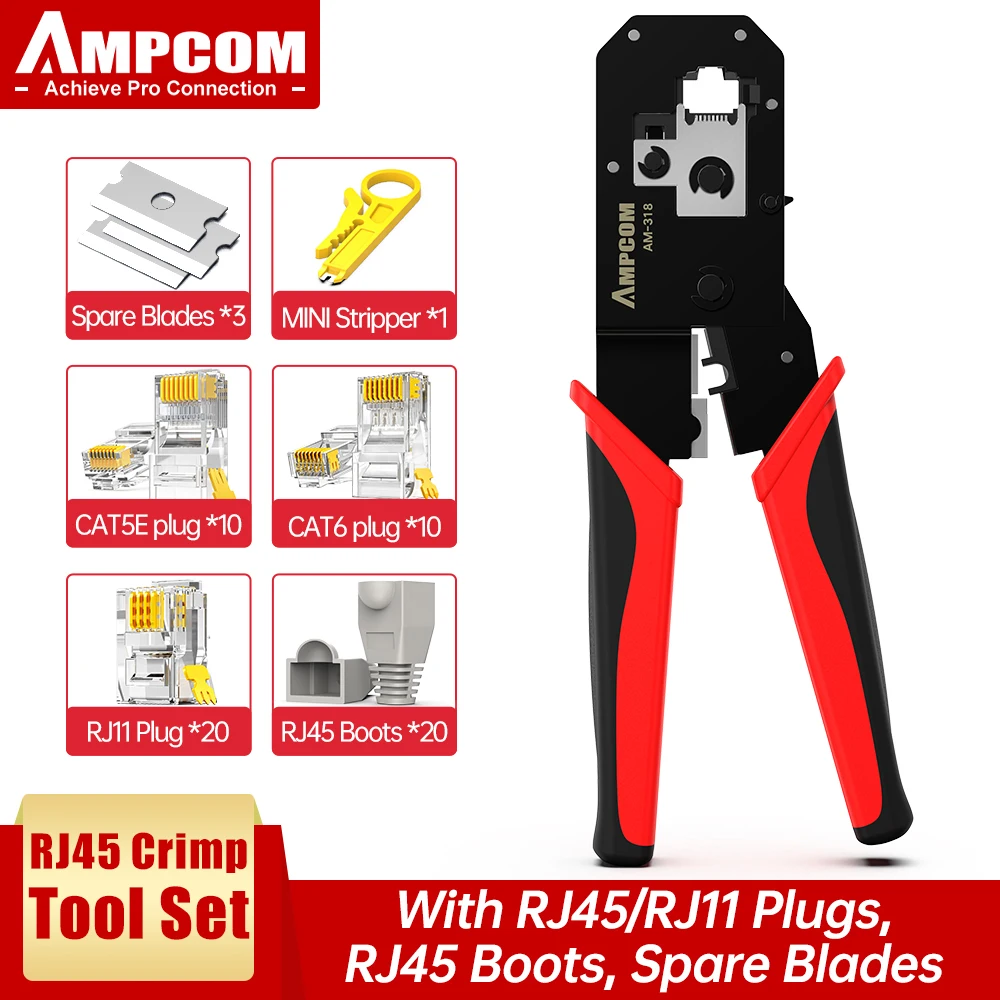 

Обжимные Щипцы AMPCOM RJ45, 8P/6P-RJ11, RJ12