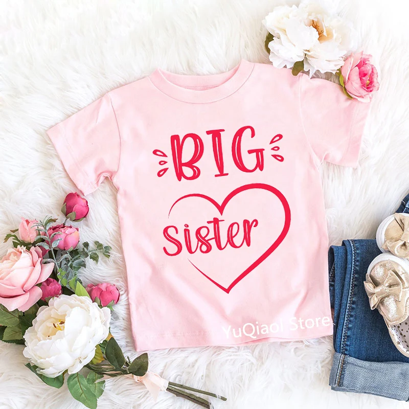 

Rainbow Big/Little Sister Graphic Print T-Shirt Tops For Girls Kawaii Children'S Clothing Summer Short Sleeve Pink Tshirt 3-13Y