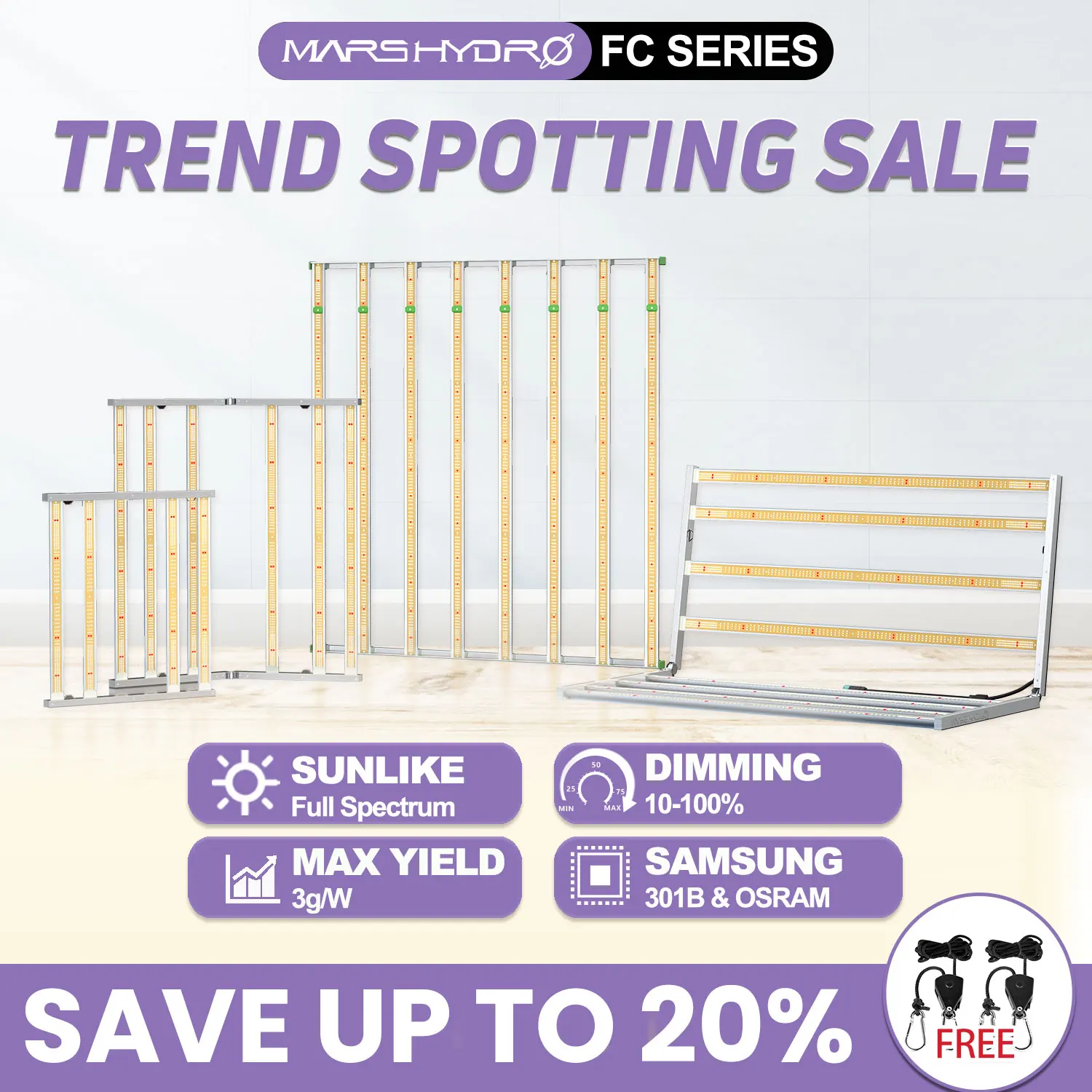 Светодиодная лампа Mars Hydro FC 3000 4800 Sunlike для выращивания растений приглушаемая