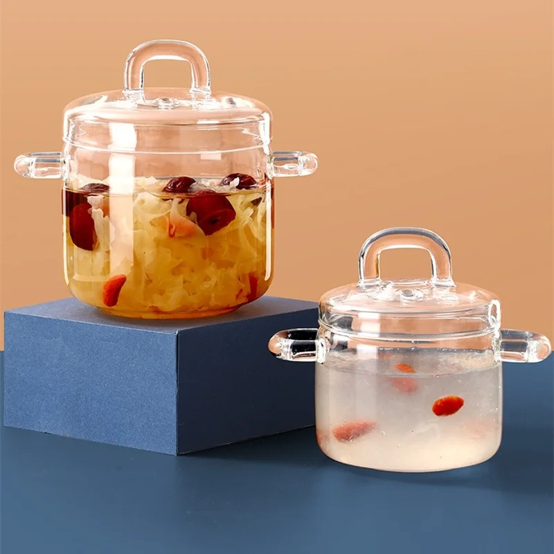 

Glass Small Stew Pot Water-proof Transparent Cover Soup Cup Soup Bowl Bird's Nest Stew Bowl Open Flame Home Kitchen Supplies