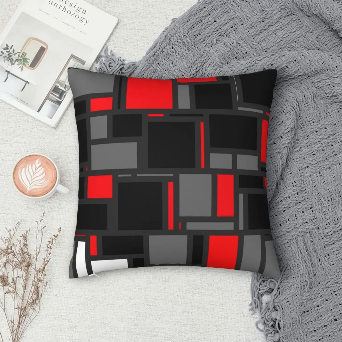 Современный квадратный чехол для подушки Mondrian полиэстеровый льняной Бархатный