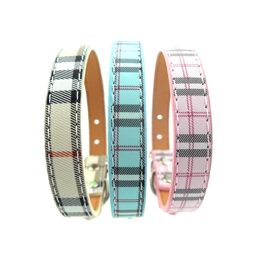 

Beige Plaid Dog Collar PU Small Medium Dog Fashion Luxury Pet Supplies Dog Training Collar Accessories Classic Scottish Plaid
