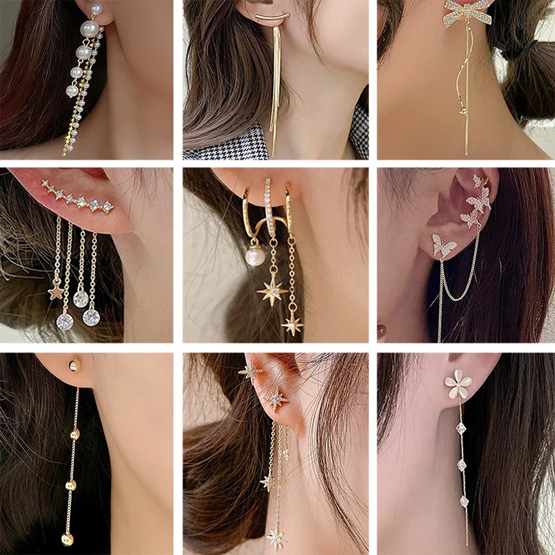 

2023 New Long Crystal Tassel Gold Color Dangle Earrings for Women Wedding Drop Earing Fashion Jewelry Gifts Retro Earrings