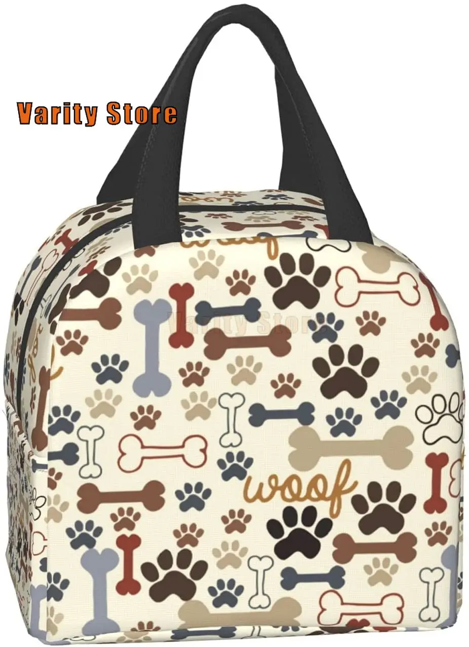

Dog Paw Prints Bones Insulated Lunch Bag Women Cooler Tote Box Leakproof Reusable Girls Lunchbag for Office Work School Picnic