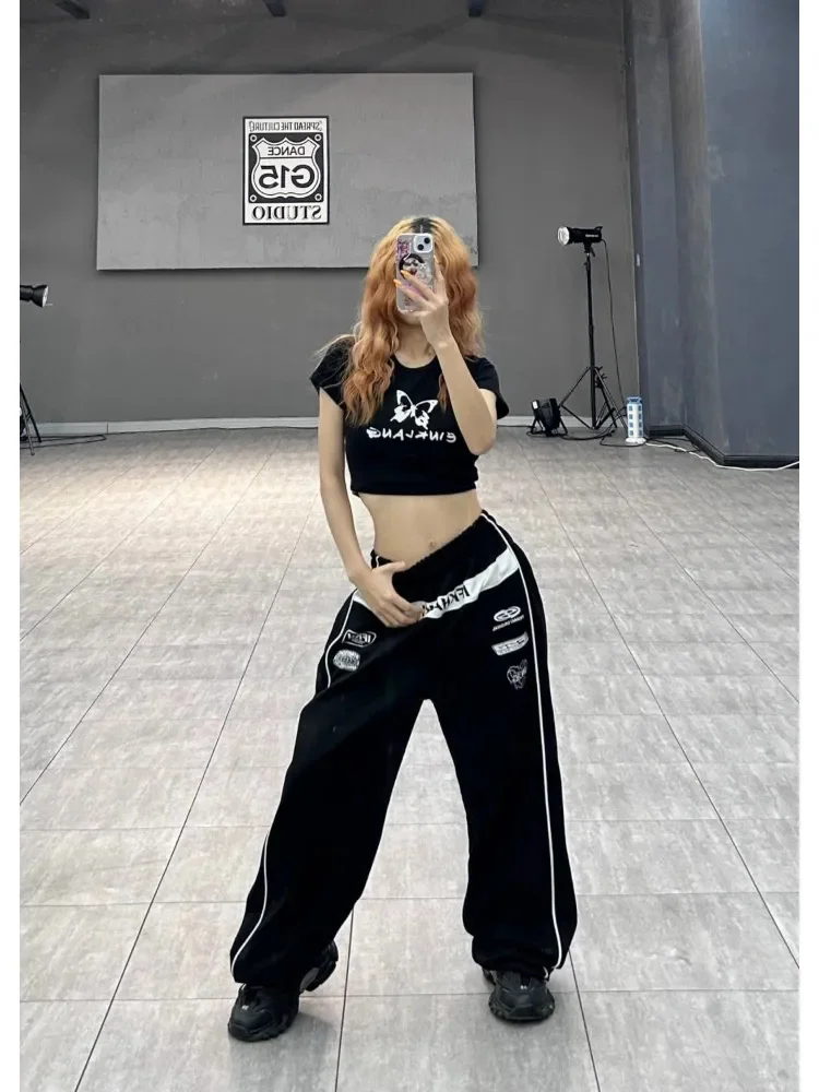 

Y2K Gyaru Black Jogger Pants Women Hippie Cyber Oversize Baggy Sweatpants Harajuku Korean Style Alt Letter Trousers Kpop