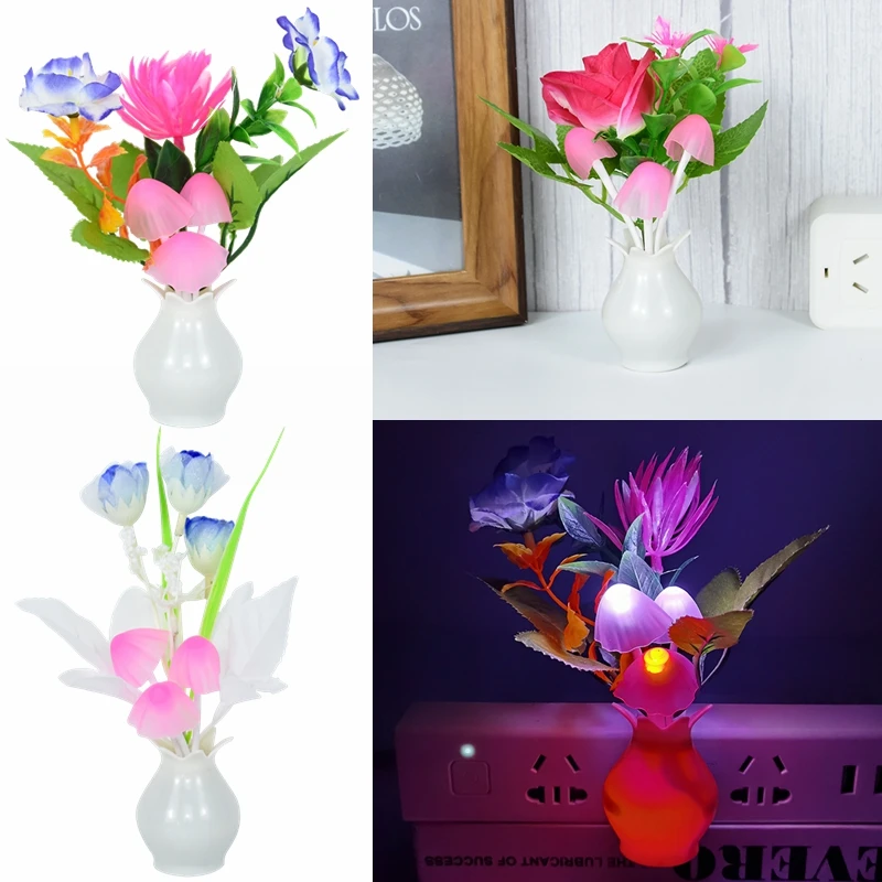 

LED Colorful Flower Lamp Night Light EU/US Plug Sensor Luminous Lamp for Home Bedroom Decoration Fancy Plant Lighting Kids Gifts