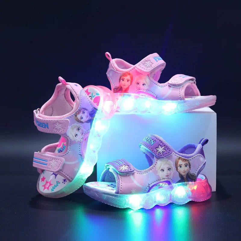 Lovely Frozen Summer Kids Sandals Glowing Lighting Elegant Girls Sandals Hot Sales Fashion Disney Children Shoes Toddlers