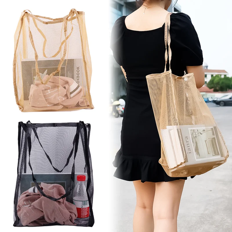 

Ins Light Shopping Bag Wind Transparent Mesh Shopping Bag Fashion Light and Versatile Large-capacity Portable Shopping Bag