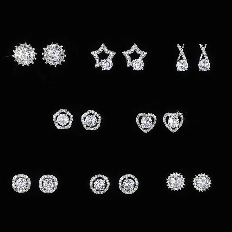 

1 Pair Fashion Mini Cubic Zircon Heart Star Sweet Round Cut Piercing Stud Earring For Women Fashion Jewelry Cooper Star Heart