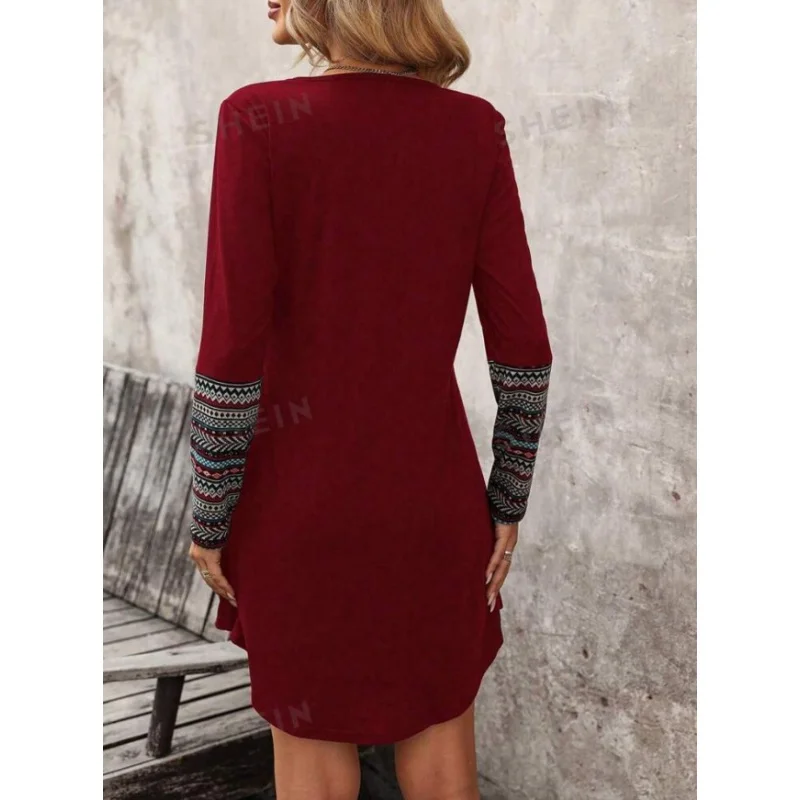 Женское элегантное модное платье с длинным рукавом осень
