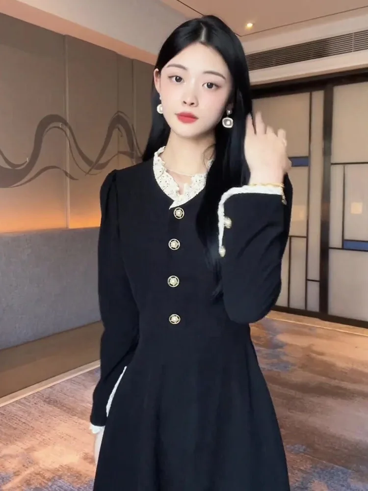 Женское однобортное Платье-туника элегантное черное платье составного кроя с