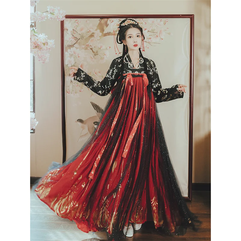 Традиционное китайское платье черный топ и юбка комплект Красного халата