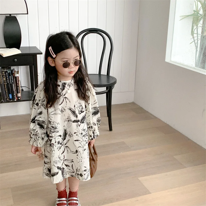 

Baby Girl Cotton Print Dress Long Sleeve Kids Autumn Spring Clothes Children Fall Flower Dresses Princess Party Fashion Outfit