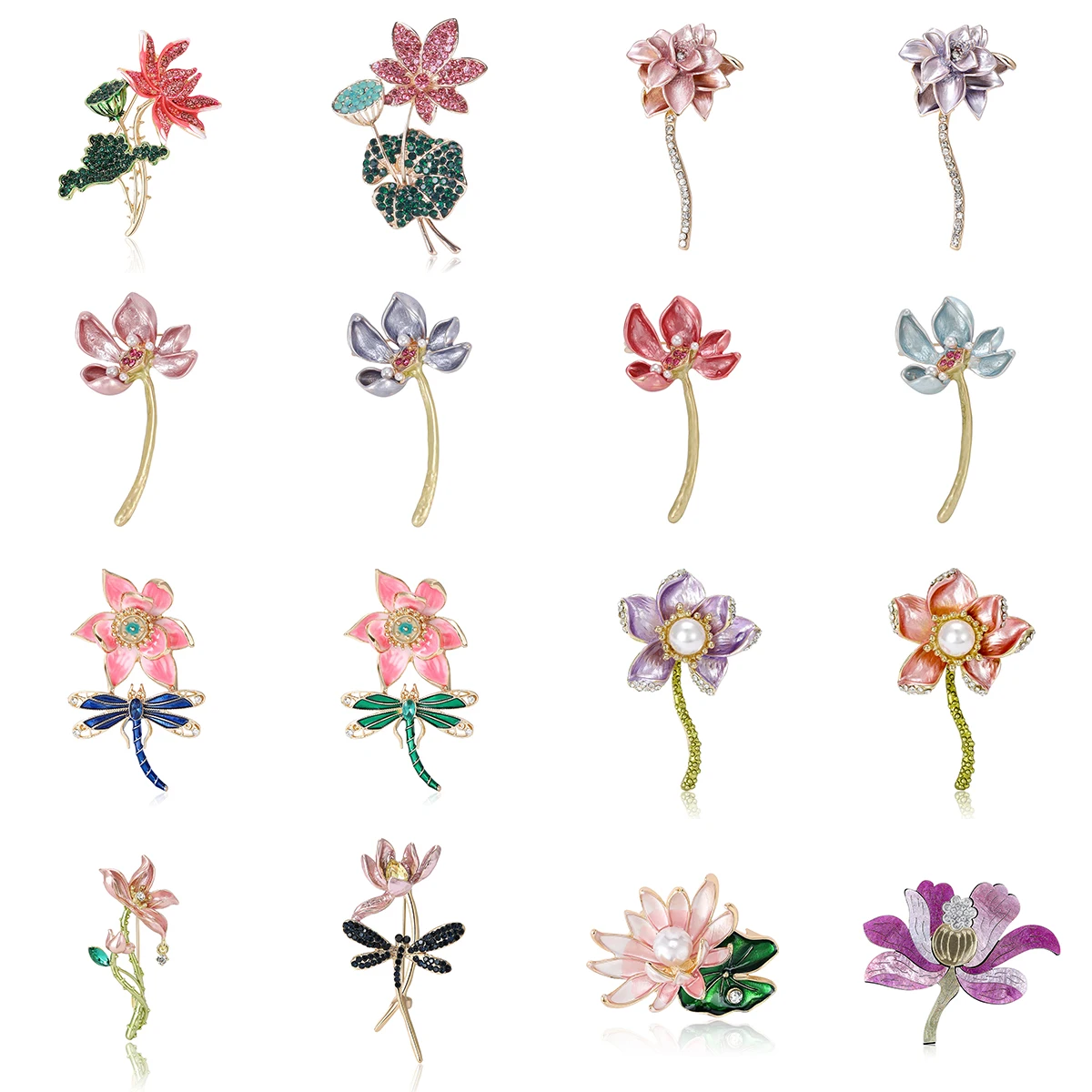 Эмалевые броши цветок лотоса