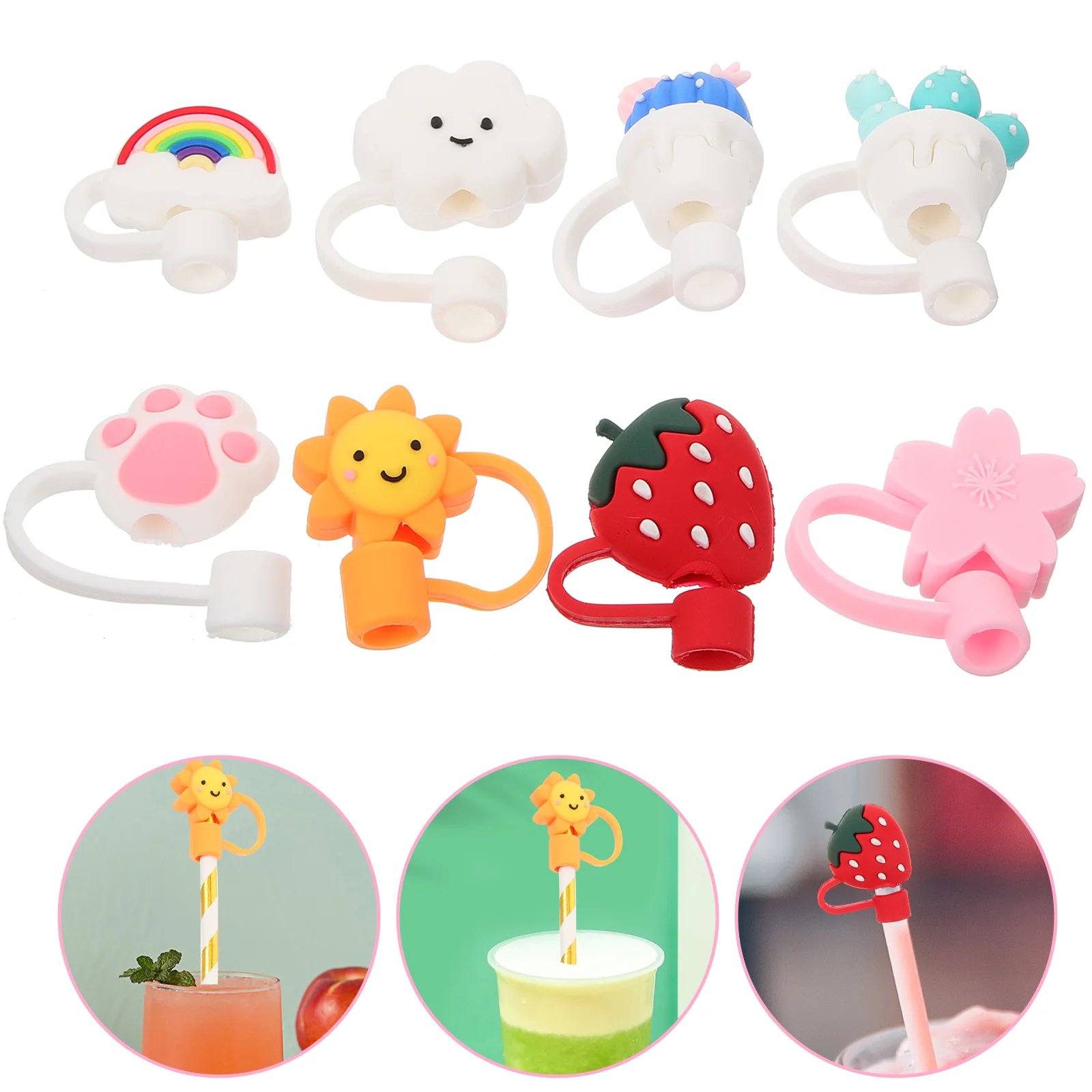 

8pcs Straw Covers Straw Lids Straw End Plugs Silicone Straw Covers Straw Toppers Decors
