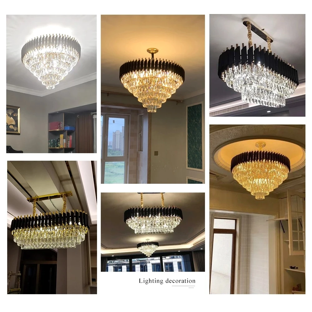 

Chandeliers Ship Fedex Luxury LED ChandelierCrystal for Living Room Decoration Black Metal Lustre Indoor Fixture Pendant Lights