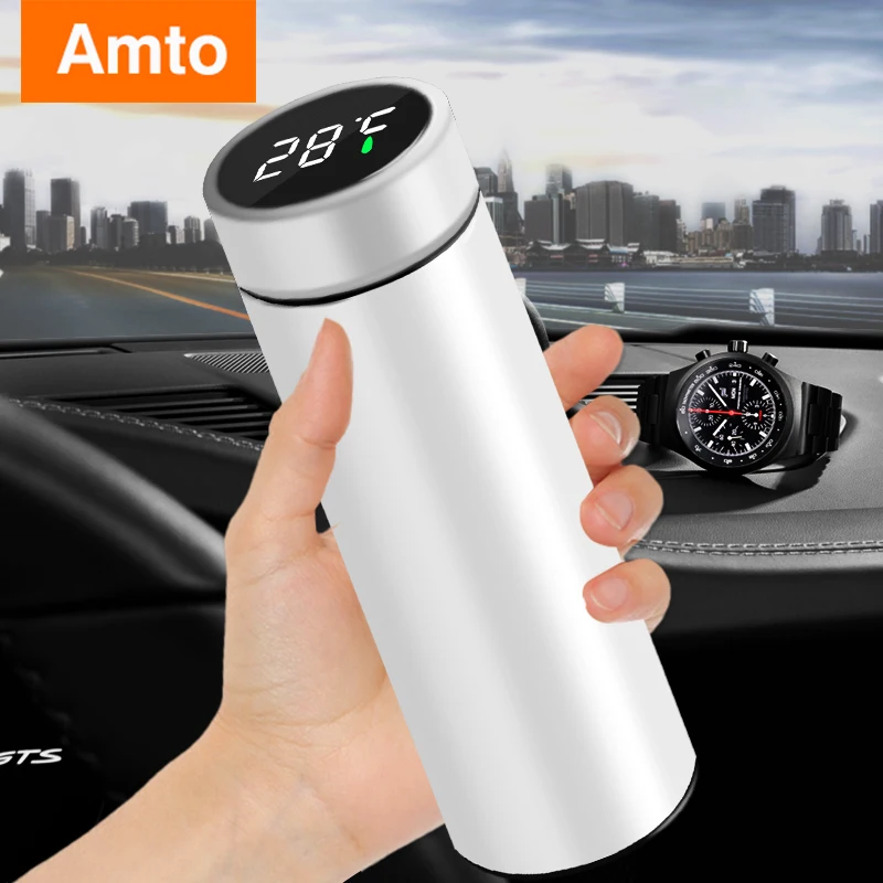 Portable Car Heating Cup Stainless Steel Water Warmer Bottle Car Kettle Coffee Mug LCD Display Temperature