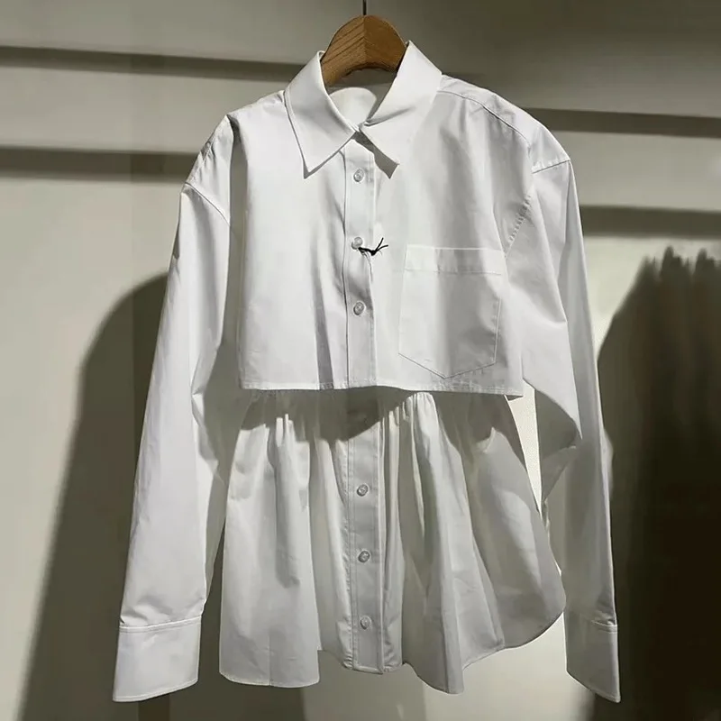 

2023 Spring and Summer New Pleated Long-sleeved Shirt Dress Women