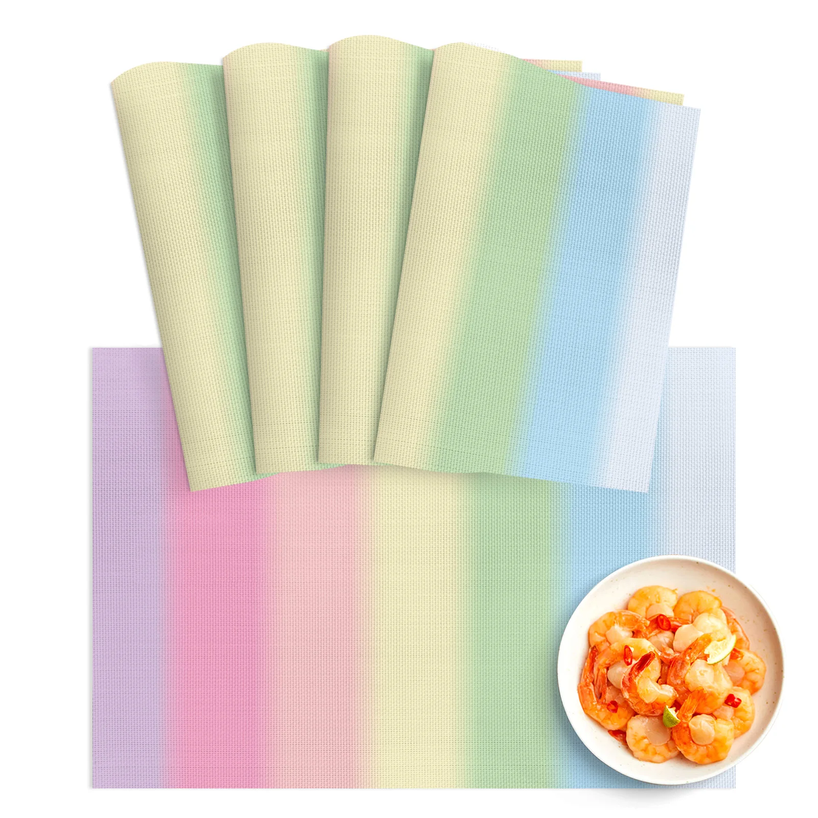 

4/6Pcs Table Mat Candy Rainbow Stripes Bowl Pad Coaster Set PVC Dining Table Placemats Home Decoration Kitchen Accessories