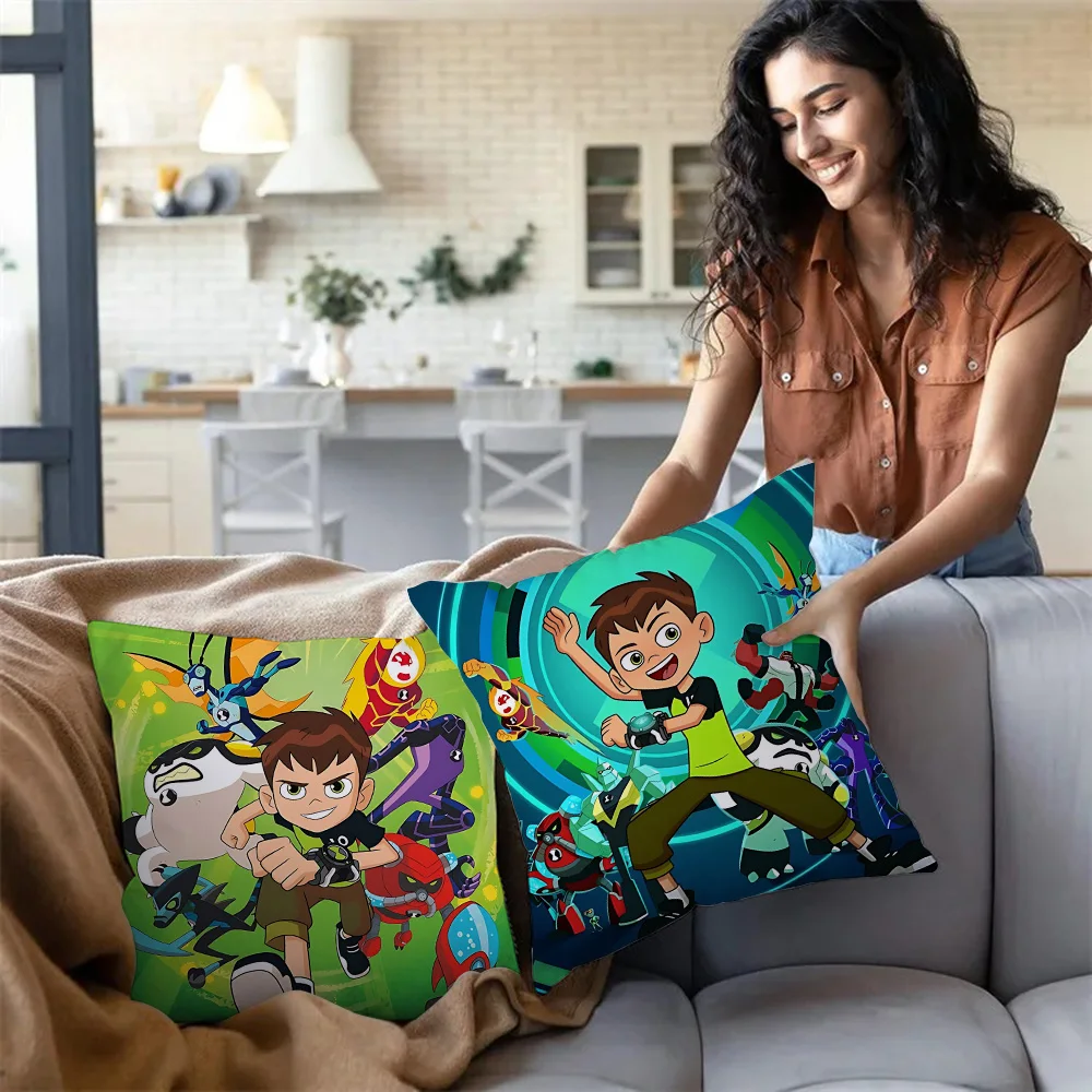 Pillow Covers Cartoon B-Ben 10 Cool Sofa Decorative Home Double-sided Printing Short Plush Cute Cushion Cover
