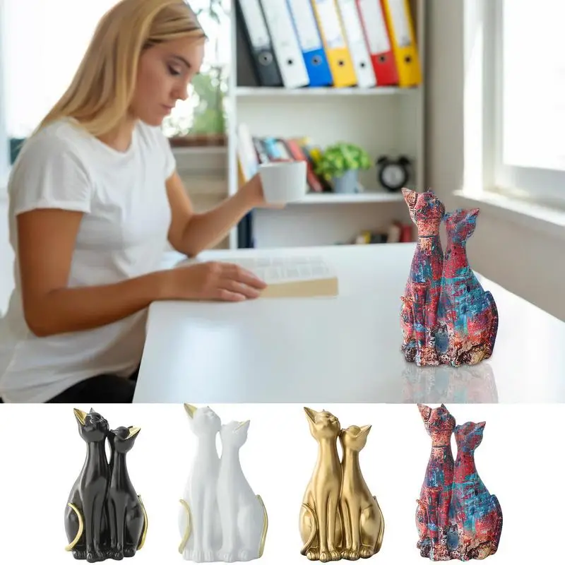 

Couple Cat Statue Figurine Decorative Resin Cat Statue For Home Decor Creative Wedding Gift Animal Figurine Home Decor Sculpture