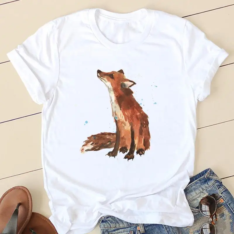 

Women Animal Wild Watercolor Short Sleeve Graphic Tee T-shirts Female Ladies Fashion Casual Clothing Summer Tshirt Clothes
